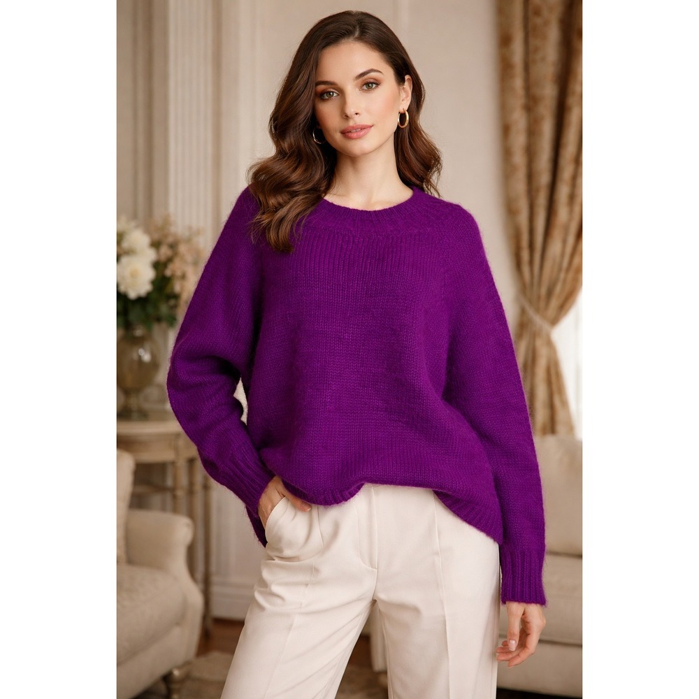 Design Assets Purple Mohair Wool Knit Sweater HYGGE Italy Medium Thick‎ Luxury